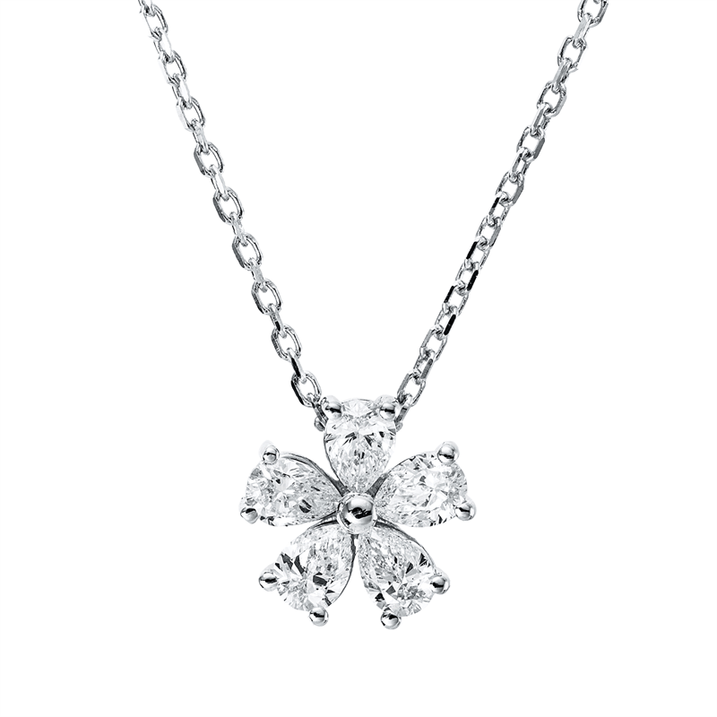 Collier 18 kt WG, 5 Tropfen 0,37 ct, E-vsi/si
