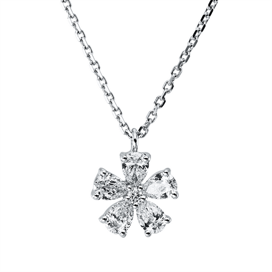 Collier 18 kt WG, mit ZÖ 40 cm, 5 Tropfen 0,32 ct, TW-si, 1 Brill. 0,01 ct, TW-si