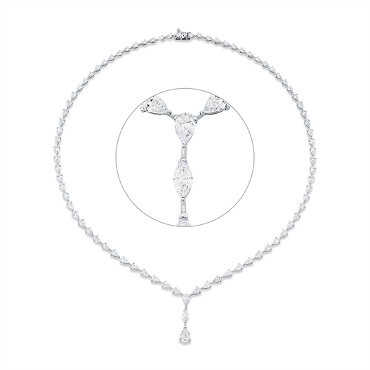 Collier 18 kt WG, 78 Tropfen 10,08 ct,1 Tropfen 0,24 ct, 1 Tropfen 0,71 ct, 1 Nav. 0,25 ct, E-vsi/si