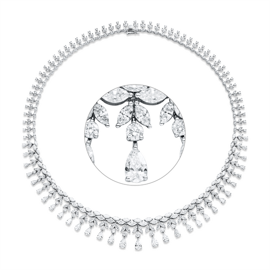 Collier 18 kt WG, 123 Nav. 10,62 ct, F-vsi/si, 31 Tropfen 5,63 ct, F-vsi/si, 265 Brill. 4,38 ct, F-vsi/si