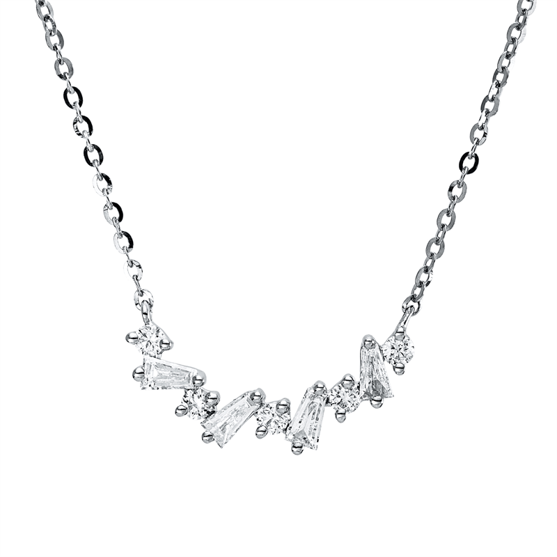 Collier 18 kt WG, mit ZÖ 40 cm + 42,5 cm, 4 Trap. 0,10 ct, TW-si, 5 Brill. 0,07 ct, TW-si
