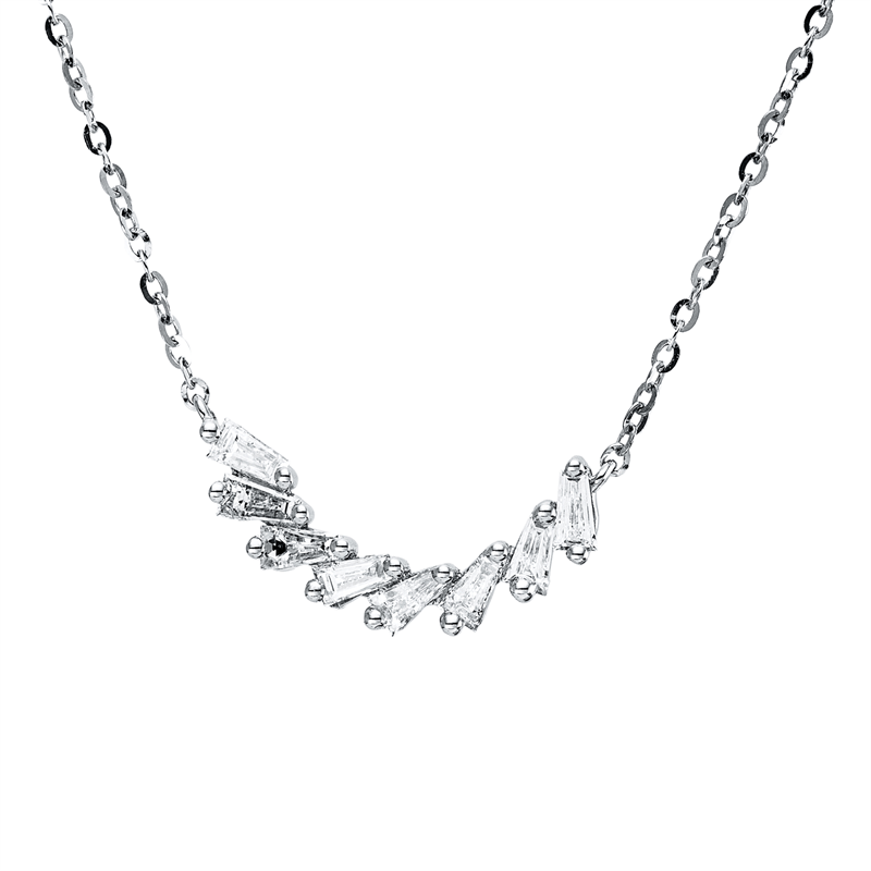Collier 18 kt WG, mit ZÖ 40 cm + 42,5 cm, 8 Trap. 0,18 ct, TW-si