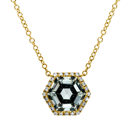 Collier 18 kt GG, mit ZÖ 40,6 cm, 24 Brill. 0,11 ct, TW-si, 1 Amethyst 1,60 ct grün