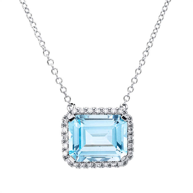 Collier 18 kt WG, mit ZÖ 40,6 cm, 28 Brill. 0,15 ct, TW-si, 1 Topas 4,30 ct sky blue