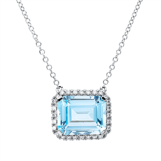 Collier 18 kt WG, mit ZÖ 40,6 cm, 28 Brill. 0,15 ct, TW-si, 1 Topas 4,30 ct sky blue