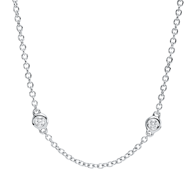 Collier 18 kt WG, mit ZÖ 40 cm + 43 cm, 10 Brill. 0,50 ct, TW-si