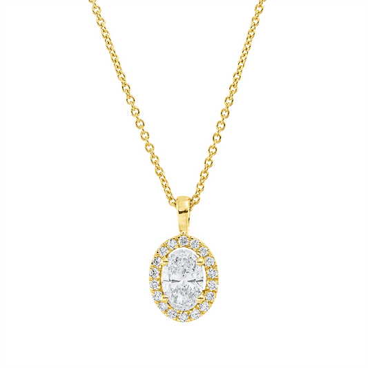 Collier 18 kt GG, mit ZÖ 42 cm, 1 Oval 0,42 ct, TW-si, 20 Brill. 0,10 ct, TW-si