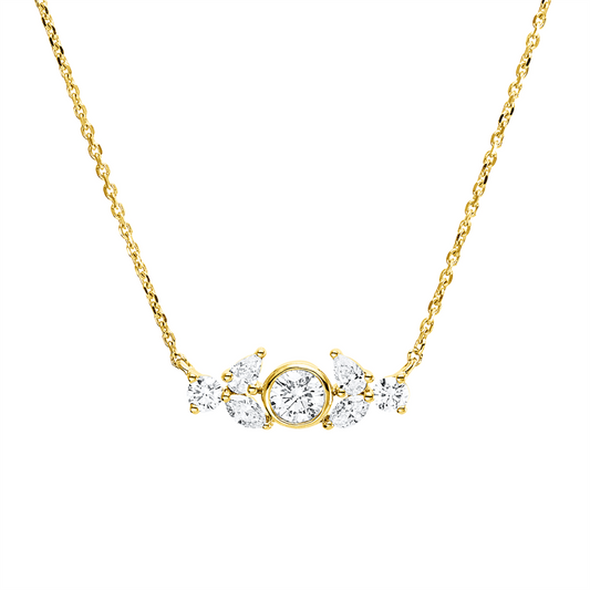 Collier 18 kt GG, mit ZÖ 42 cm, 1 Brill. 0,14 ct,2 Tropfen 0,08 ct, 2 Nav. 0,08 ct, 2 Brill. 0,08 ct, TW-si