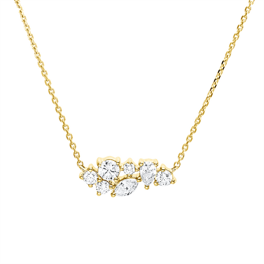 Collier 18 kt GG, 3 Brill. 0,10 ct, 1 Brill. 0,09 ct, 1 Tropfen 0,07 ct, 1 Nav. 0,07 ct, 1 Brill. 0,01ct, TW-si