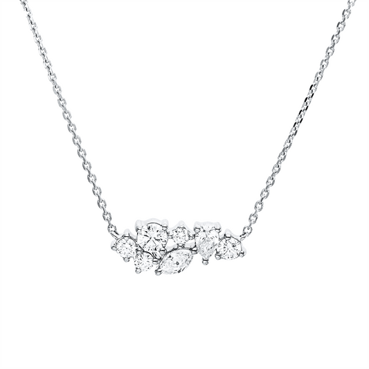 Collier 18 kt WG, 3 Brill. 0,10 ct, 1 Brill. 0,09 ct, 1 Tropfen 0,07 ct, 1 Nav. 0,07 ct, 1 Brill. 0,01ct,TW-si