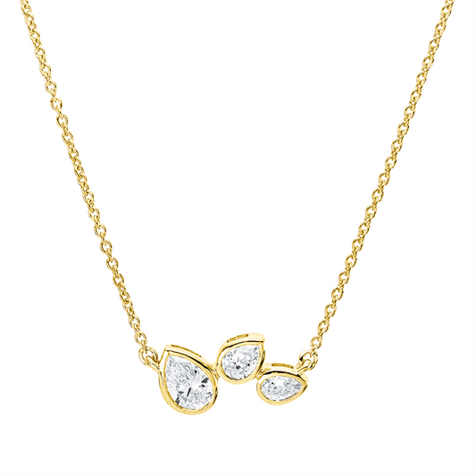 Collier 18 kt GG, 1 Tropfen 0,25 ct, TW-si, 1 Tropfen 0,10 ct, TW-si, 1 Tropfen 0,07 ct, TW-si
