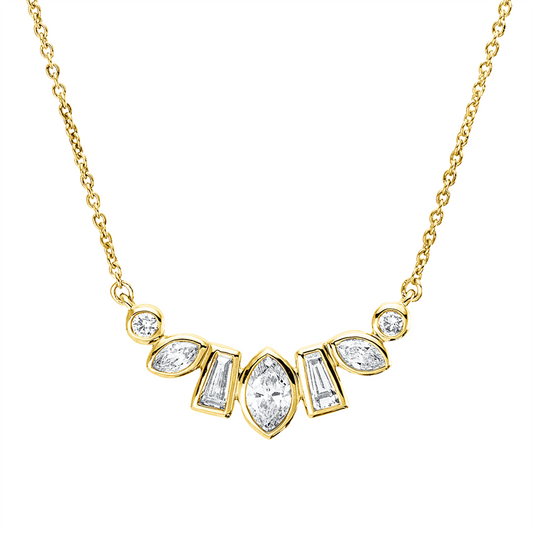 Collier 18 kt GG, 1 Nav. 0,22 ct, 2 Trap. 0,14 ct, TW-si, 2 Nav. 0,13 ct, TW-si, TW-si, 2 Brill. 0,05 ct, TW-si