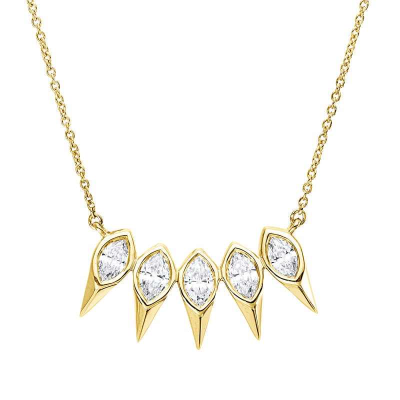 Collier 18 kt GG, 2 Nav. 0,26 ct, TW-si, 3 Nav. 0,49 ct, TW-si