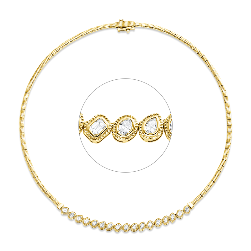 Collier 18 kt GG, 3 Nav. 0,21 ct, 5 Oval 0,41 ct, 5 Sm.schliff 0,51 ct, 4 Tropfen 0,30 ct, TW-si