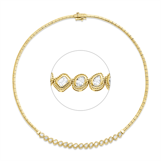 Collier 18 kt GG, 3 Nav. 0,21 ct, 5 Oval 0,41 ct, 5 Sm.schliff 0,51 ct, 4 Tropfen 0,30 ct, TW-si