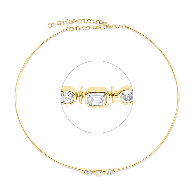 Collier 18 kt GG, 1 Sm.schliff 0,33 ct, TW-si, 2 Tropfen 0,33 ct, TW-si