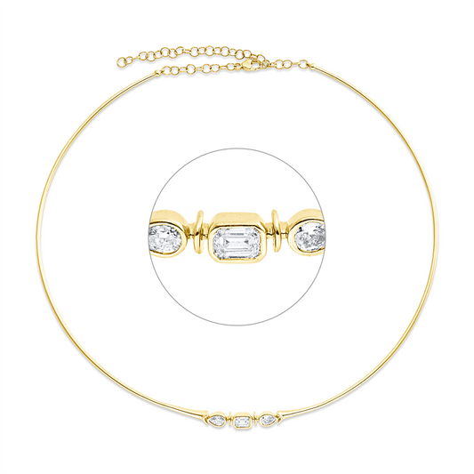 Collier 18 kt GG, 1 Sm.schliff 0,33 ct, TW-si, 2 Tropfen 0,33 ct, TW-si