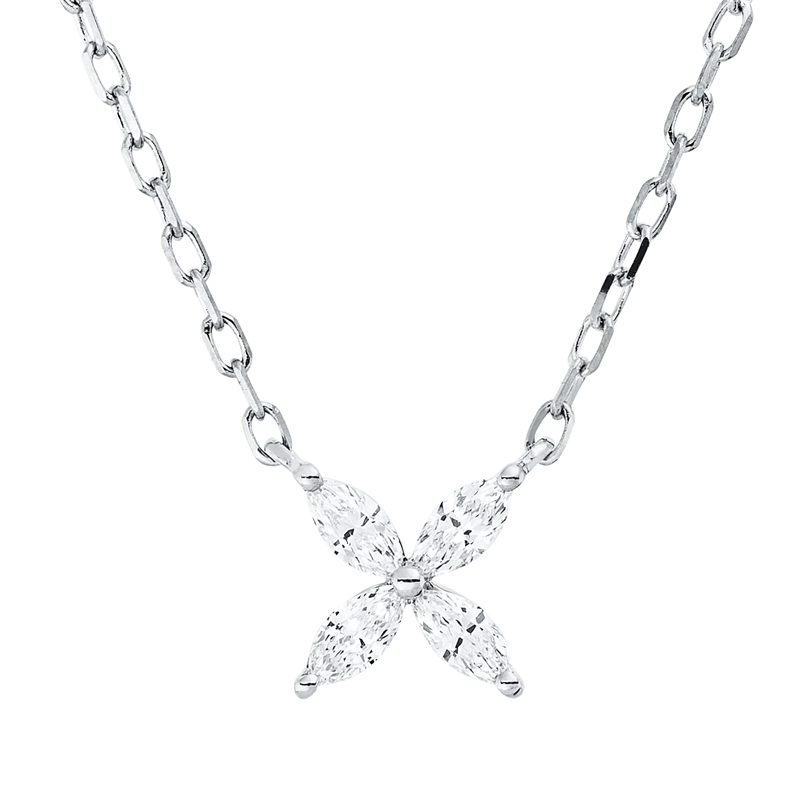 Collier 18 kt WG, 4 Nav. 0,17 ct, TW-si, 1 Brill. 0,06 ct, TW-si