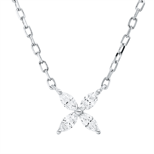 Collier 18 kt WG, 4 Nav. 0,17 ct, TW-si, 1 Brill. 0,06 ct, TW-si
