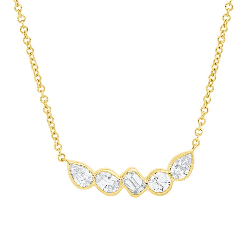 Collier 18 kt GG, 1 Sm.schliff 0,08 ct, TW-si, 2 Tropfen 0,16 ct, TW-si, 1 Oval 0,08 ct, TW-si, 1 Brill. 0,08 ct, TW-si