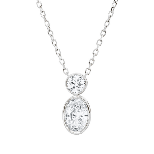 Collier 18 kt WG, mit ZÖ 40 cm + 42 cm, 1 Oval 0,39 ct, TW-si, 1 Brill. 0,10 ct, TW-si