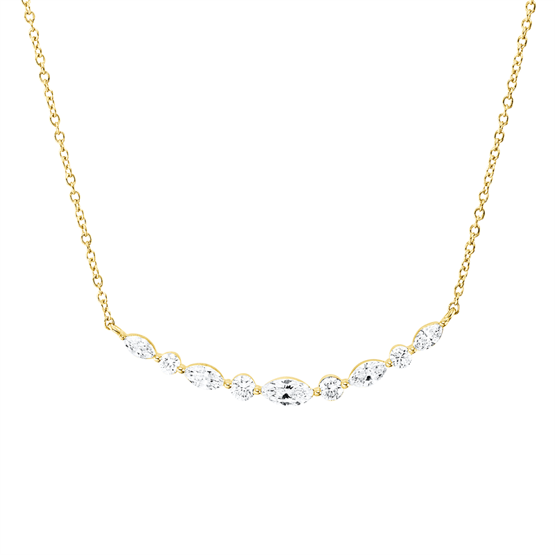 Collier 18 kt GG, mit ZÖ 40 cm, 42,5cm, 1 Nav. 0,10 ct, 4 Nav. 0,23 ct, TW-si,  4 Brill. 0,16 ct, TW-si