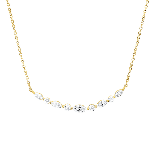 Collier 18 kt GG, mit ZÖ 40 cm, 42,5cm, 1 Nav. 0,10 ct, 4 Nav. 0,23 ct, TW-si,  4 Brill. 0,16 ct, TW-si