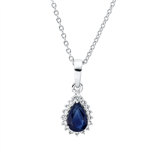 Collier 18 kt WG, mit ZÖ 40 cm, 42,5cm, 18 Dia. 0,09 ct, TW-si, 1 Saphir 0,68 ct blau