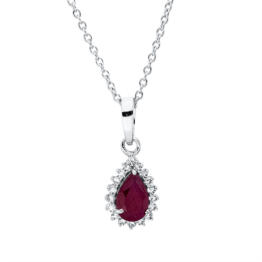 Collier 18 kt WG, mit ZÖ 40 cm, 42,5cm, 18 Dia. 0,09 ct, TW-si, 1 Rubin 0,46 ct rot