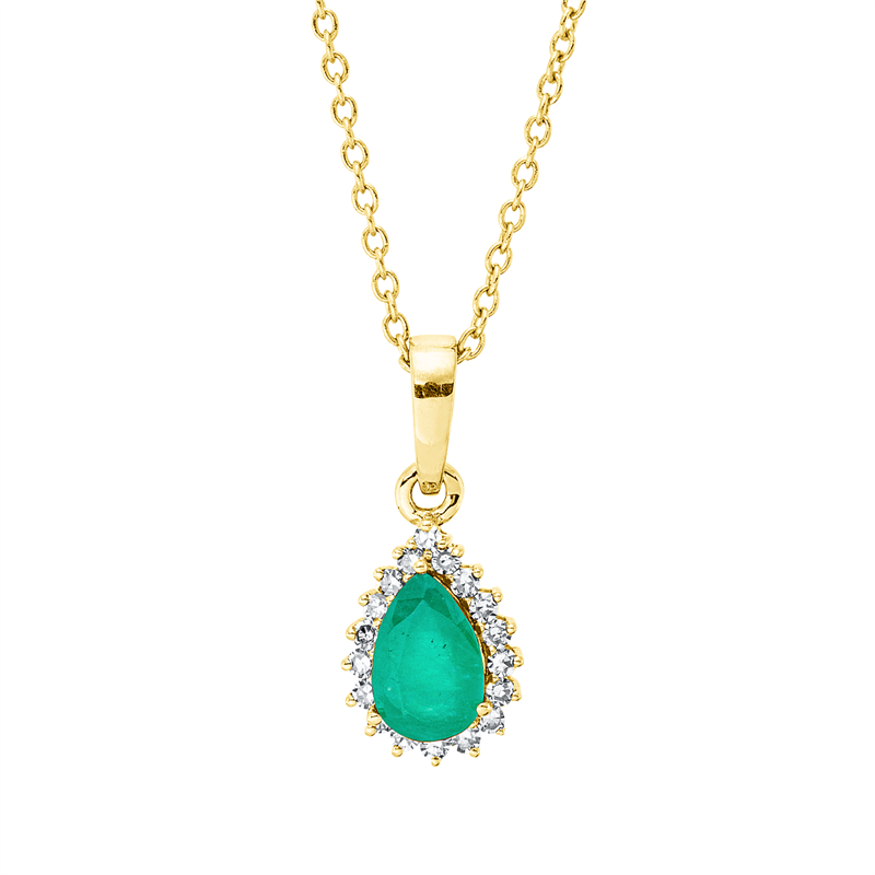Collier 18 kt GG, mit ZÖ 40 cm, 42,5cm, 18 Dia. 0,09 ct, TW-si, 1 Smaragd 0,49 ct grün