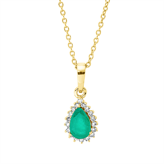 Collier 18 kt GG, mit ZÖ 40 cm, 42,5cm, 18 Dia. 0,09 ct, TW-si, 1 Smaragd 0,49 ct grün