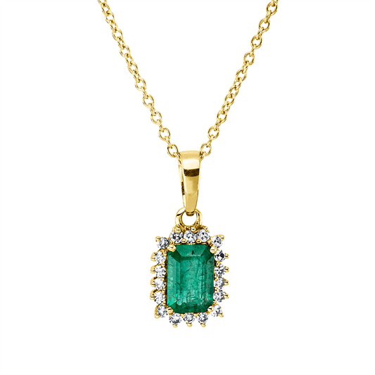 Collier 18 kt GG, mit ZÖ 40 cm, 42,5cm, 18 Dia. 0,11 ct, TW-si, 1 Smaragd 0,48 ct grün