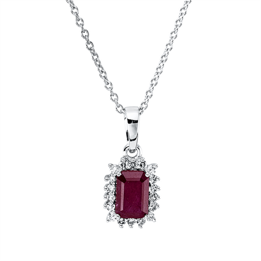 Collier 18 kt WG, mit ZÖ 40 cm, 42,5cm, 18 Dia. 0,11 ct, TW-si, 1 Rubin 0,64 ct rot
