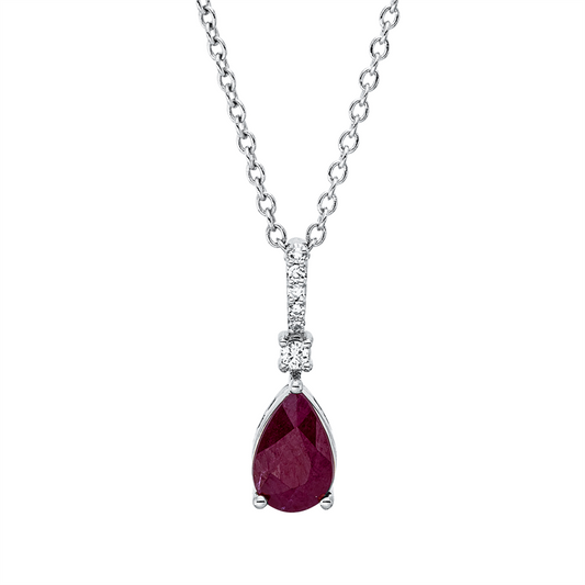 Collier 18 kt WG, mit ZÖ 40 cm, 42,5cm, 1 Brill. 0,01 ct, TW-si, 5 Dia. 0,02 ct, TW-si, 1 Rubin 0,50 ct rot