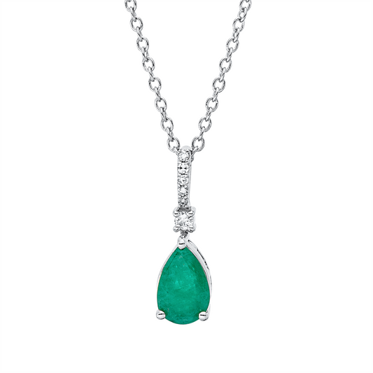 Collier 18 kt WG, mit ZÖ 40 cm, 42,5cm, 1 Brill. 0,01 ct, TW-si, 5 Dia. 0,02 ct, TW-si, 1 Smaragd 0,46 ct grün