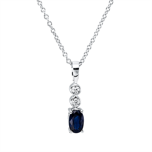 Collier 18 kt WG, , 42,5cm, 2 Brill. 0,03 ct, TW-si, 1 Saphir 0,35 ct blau