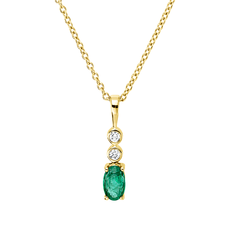 Collier 18 kt GG, mit ZÖ 40 cm, 42,5cm, 2 Brill. 0,03 ct, TW-si, 1 Smaragd 0,22 ct grün