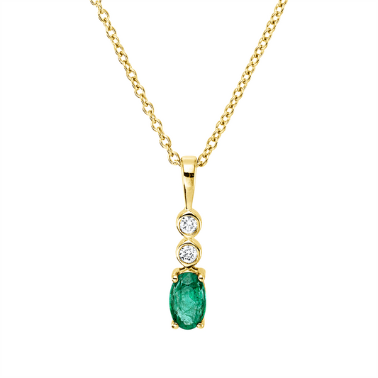Collier 18 kt GG, mit ZÖ 40 cm, 42,5cm, 2 Brill. 0,03 ct, TW-si, 1 Smaragd 0,22 ct grün