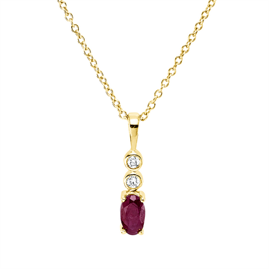 Collier 18 kt GG, , 42,5cm, 2 Brill. 0,03 ct, TW-si, 1 Rubin 0,28 ct rot