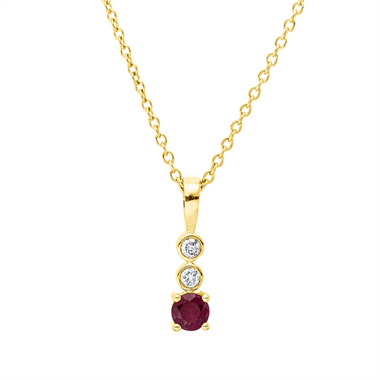 Collier 18 kt GG, mit ZÖ 40 cm, 42,5cm, 2 Brill. 0,03 ct, TW-si, 1 Rubin 0,16 ct rot