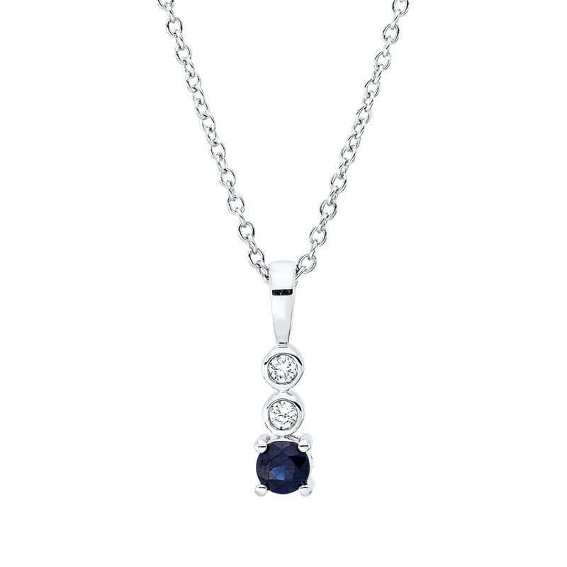 Collier 18 kt WG, mit ZÖ 40 cm, 42,5cm, 2 Brill. 0,03 ct, TW-si, 1 Saphir 0,13 ct blau