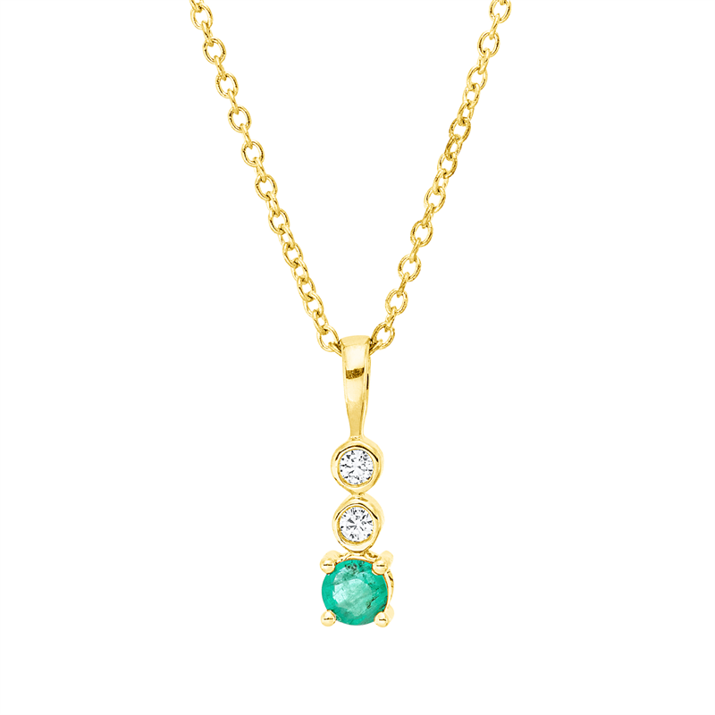 Collier 18 kt GG, mit ZÖ 40 cm, 42,5cm, 2 Brill. 0,03 ct, TW-si, 1 Smaragd 0,16 ct grün