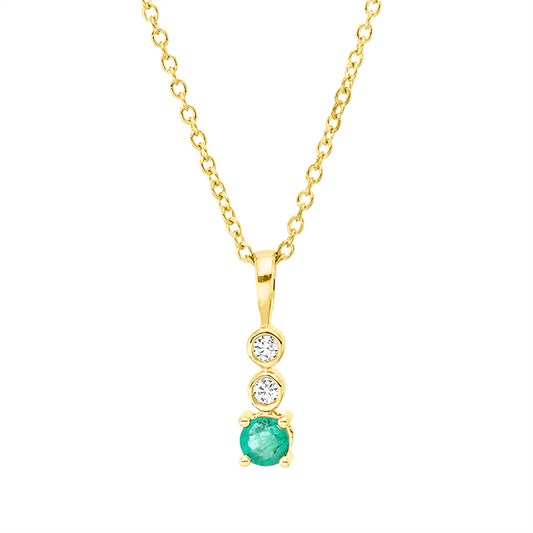 Collier 18 kt GG, mit ZÖ 40 cm, 42,5cm, 2 Brill. 0,03 ct, TW-si, 1 Smaragd 0,16 ct grün
