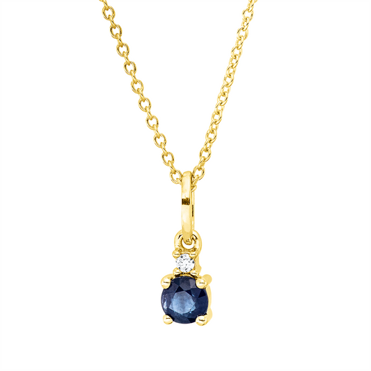 Collier 18 kt GG, mit ZÖ 40 cm + 42,5 cm, 1 Brill. 0,02 ct, TW-si, 1 Saphir 0,35 ct blau
