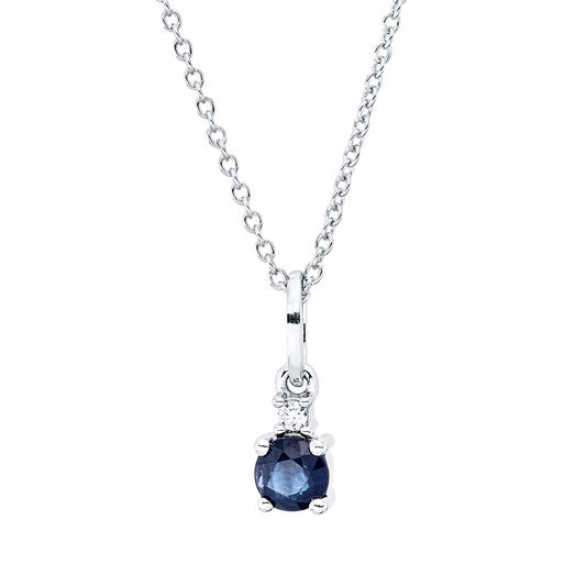 Collier 18 kt WG, mit ZÖ 40 cm, 42,5cm, 1 Brill. 0,02 ct, TW-si, 1 Saphir 0,31 ct blau