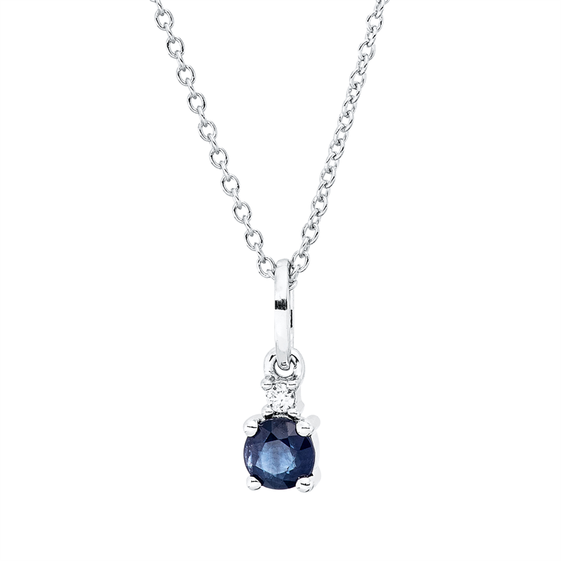 Collier 18 kt WG, mit ZÖ 40 cm, 42,5cm, 1 Brill. 0,02 ct, TW-si, 1 Saphir 0,29 ct blau
