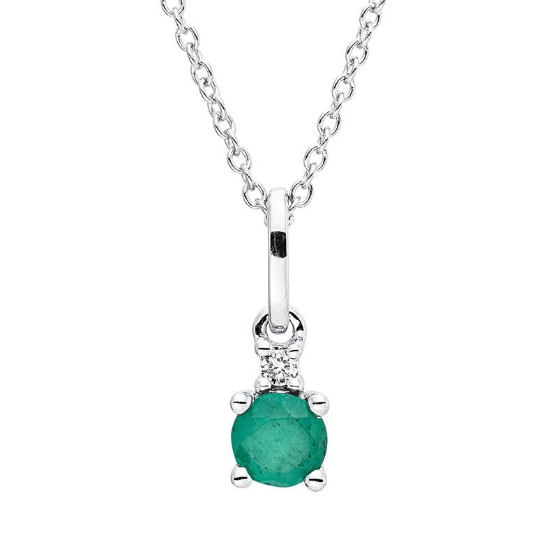 Collier 18 kt WG, mit ZÖ 40 cm + 42,5 cm, 1 Brill. 0,02 ct, TW-si, 1 Smaragd 0,23 ct grün