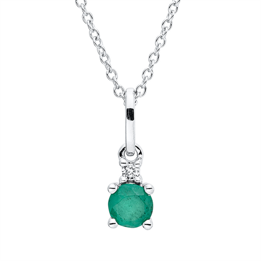 Collier 18 kt WG, mit ZÖ 40 cm + 42,5 cm, 1 Brill. 0,02 ct, TW-si, 1 Smaragd 0,23 ct grün