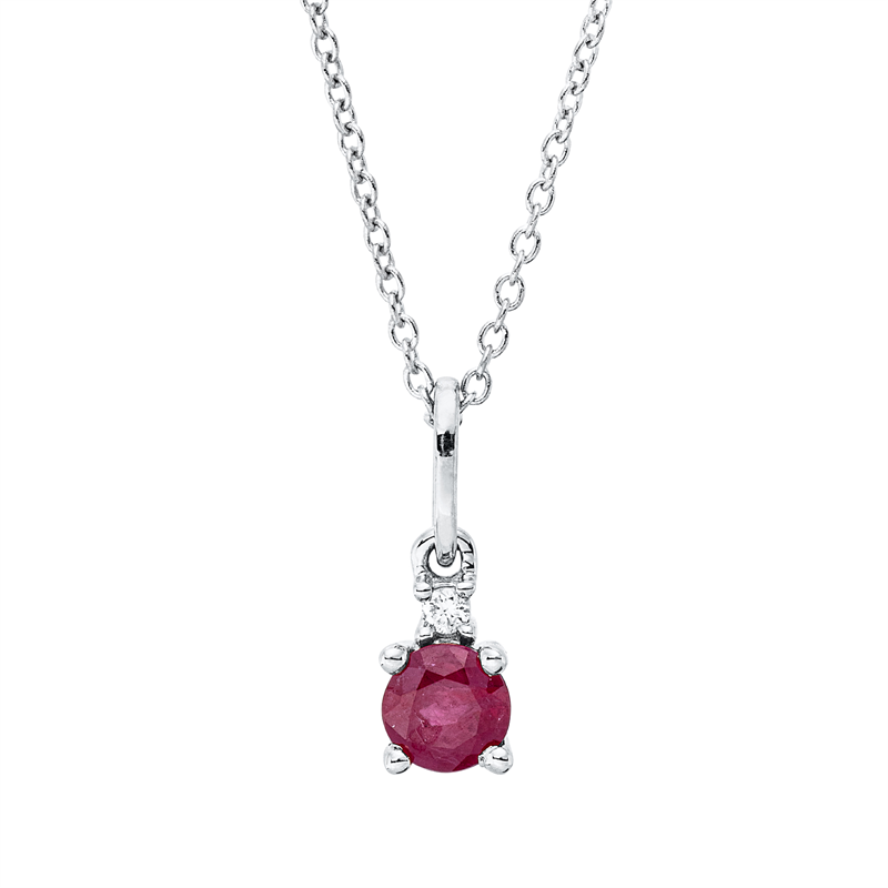 Collier 18 kt WG, mit ZÖ 40 cm + 42,5 cm, 1 Brill. 0,02 ct, TW-si, 1 Rubin 0,37 ct rot