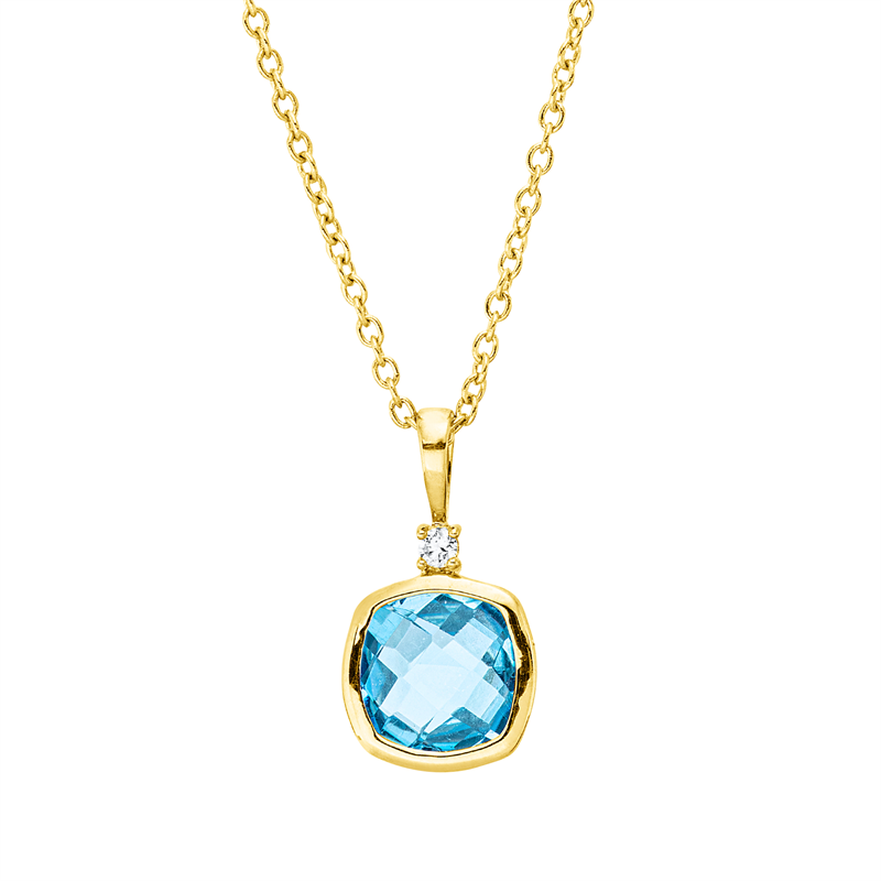Collier 18 kt GG, mit ZÖ 40 cm, 42,5cm, 1 Brill. 0,02 ct, TW-si, 1 Topas 0,94 ct blau